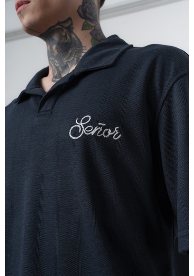 Respire Erkek Senor Yazılı Polo Yaka Regular Fit T-shirt Lacivert
