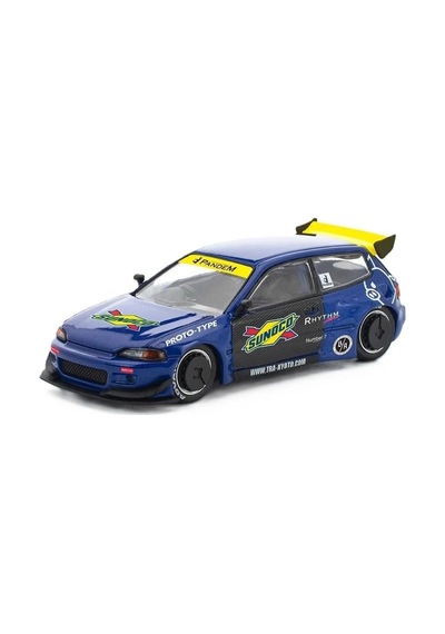 Pop Race 1:64 Honda Civic Eg6 Pandem Blue Sunoco Pr640365 Açılabilir Kaput Diecast Model Araba Mavi