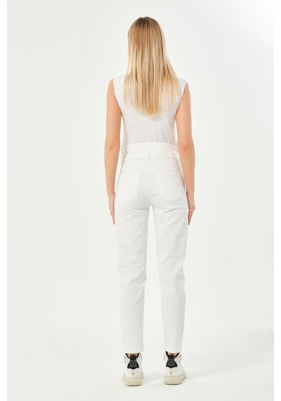 Busa Hamile Esnek Karın Bantlı Beli Ayarlanabilir Mom Fit Kot Pantolon Beyaz-beyaz