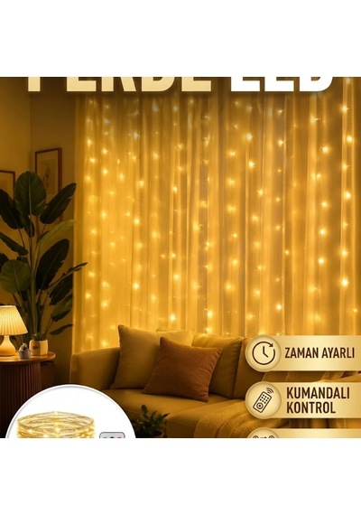 3x3 Metre Günışığı Perde Led Işık 8 Modlu Zaman Ayarlı Usb Dekoratif Aydınlatma