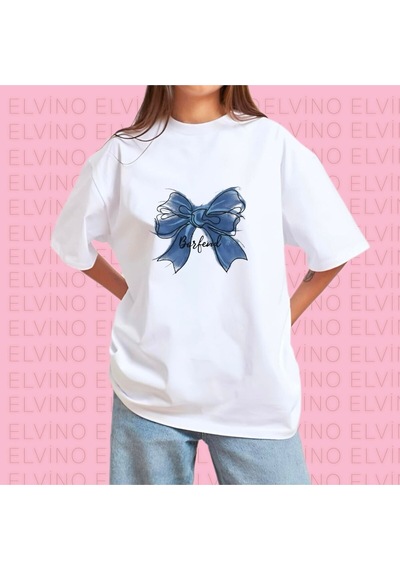 Noıssey Beyaz Kurdele Baskılı Bisiklet Yaka Pamuklu Beyaz Kadın/erkek Unisex Oversize