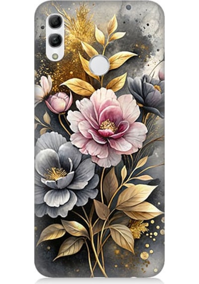 Huawei Honor 10 Lite Uyumlu Altın Çiçekler Desenli Silikon Kılıf