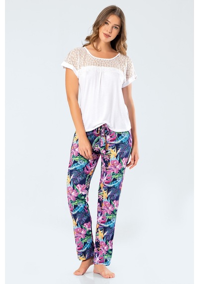 Türen 3302 Desenli Kadın Pijama Takımı - Lacivert Lacivert