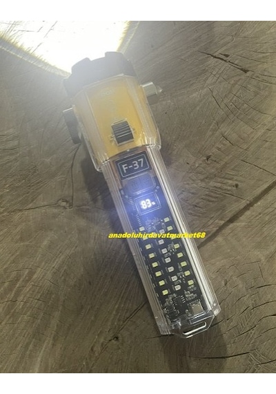 Kl Pro F-37 Şarjlı El Fener Kamp Feneri Çakmak Alarm Çekiç Çakar Optik Zoom 10ın1 Sarı