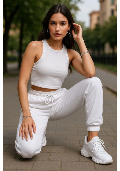 Kadın Beyaz Eşofman Altı - Yüksek Bel Oversize Rahat Kesim Bağcıklı Basic Eşofman Altı Çok Renkli