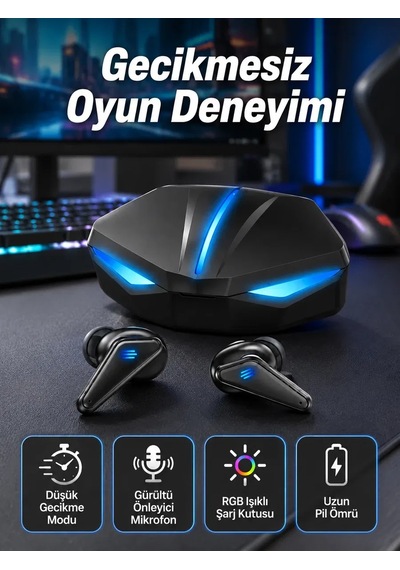 Bluetooth Kulaklık Oyuncu Kulaklığı Rgb Işıklı Oyunlarda Düşük Gecikme ..