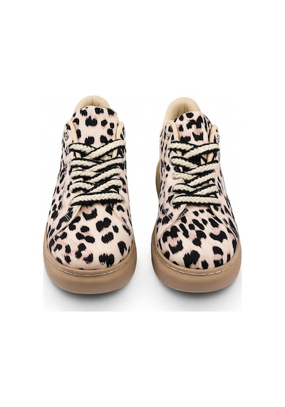 Günlük Kadın Sneaker Leopar Desenli Bağcıklı Oval Burun Yüksek Kalın Topuklu Spor Ayakkabı 313 Açık Leopar