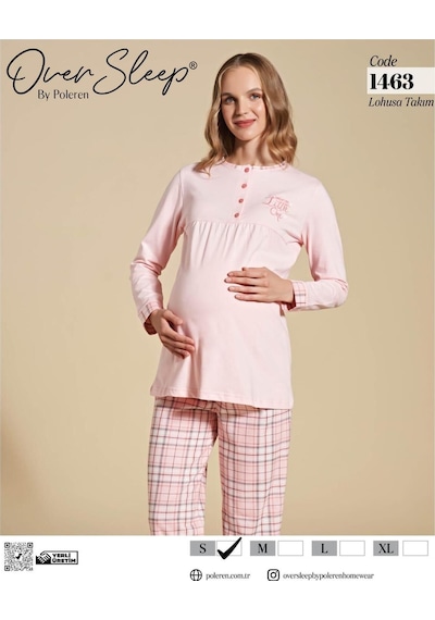 Oversleep Kadın Lohusa Uzun Kollu Pijama Takımı Pembe