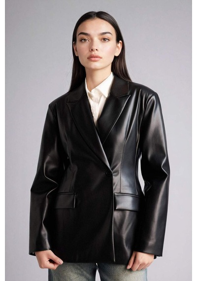 Defacto Fıtted Suni Deri Blazer Ceket G7819ax26spbk81 Siyah-bk81