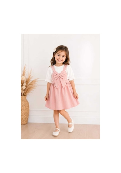 Bubiee Baby Kız Çocuk Bayramlık Pamuklu Fiyonk Detaylı Jile Elbise Tişört 2'li Alt Üst Takım Pembe Bubiee Baby Kız Çocuk Bayramlık Pamuklu Fiyonk Detaylı Jile Elbise Tişört 2'li Alt Üst Takım Pembe