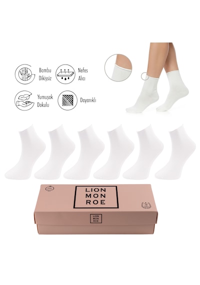 Lion Monroe Saf Bambu Kadın Lastiksiz Beyaz Soket Dikişsiz Premium Çorap Kutulu 6'lı / Iz Bırakmaz / Sıkmayan Çorap L5952az Lion Monroe Saf Bambu Kadın Lastiksiz Beyaz Soket Dikişsiz Premium Çorap Kutulu 6'lı / Iz Bırakmaz / Sıkmayan Çorap L5952az