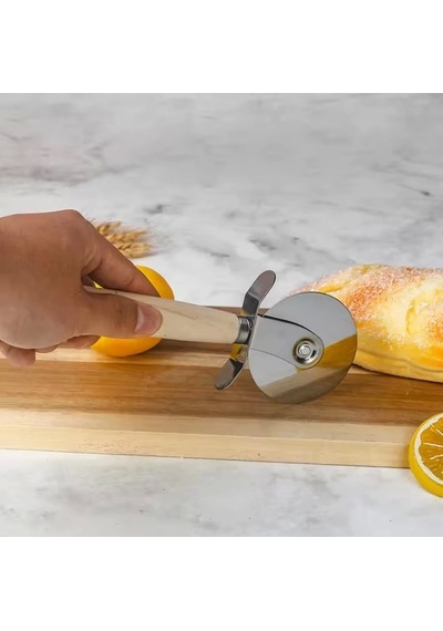 Mybru Paslanmaz Çelik Ahşap Saplı Pizza Ve Hamur Kesici