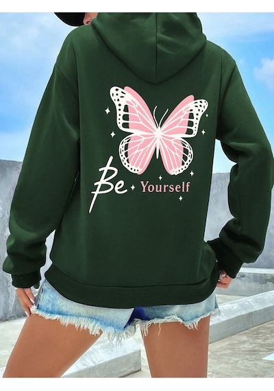 Uyguntarz Unisex Be Your Self Baskılı Tasarım Oversize Sweatshirt Yeşil