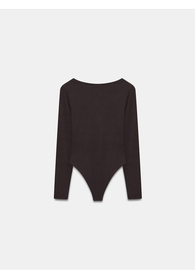Dilvin 32549 Kayık Yaka Bodysuit-koyu Kahve Koyu Kahve