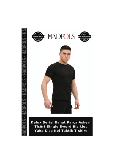 Hadpols Delux Serisi Rahat Parça Askeri Tişört Single Sword Bisiklet Yaka Kısa Kol Taktik T-shirt Siyah