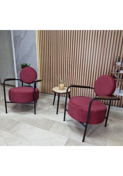Azra Mobilya Venüs 2 Berjer Set İskandinav Keten Berjer - Büro - Ofis Koltuğu - Ofis Mobilyası -bekleme Salonu Bordo