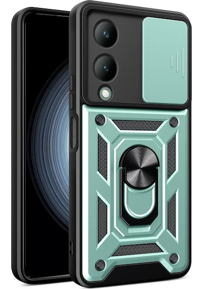 Newface Vivo Y17s Kılıf Pars Lens Yüzüklü Silikon - Yeşil