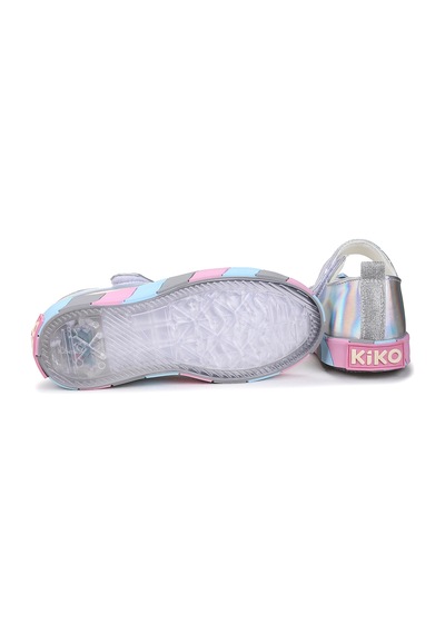 Kiko Kids Gilan Cırtlı Işıklı Kız Çocuk Babet Ayakkabı Gümüş