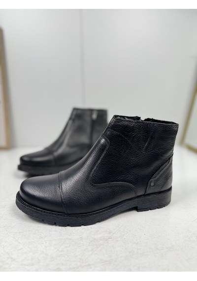 İmershoes Günlük Erkek Ayakkabı Dışı Hakiki Deri İçi Kürklü Büyük Numara Kaymaz Taban Fermuarlı Kışlık Bot 087 Siyah