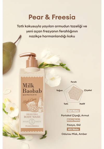 Kuru Ciltlere Özel Yoğun Nemlendirici Duş Jeli Mılk Baobab High Cera Body Wash Pear&freesia Armut
