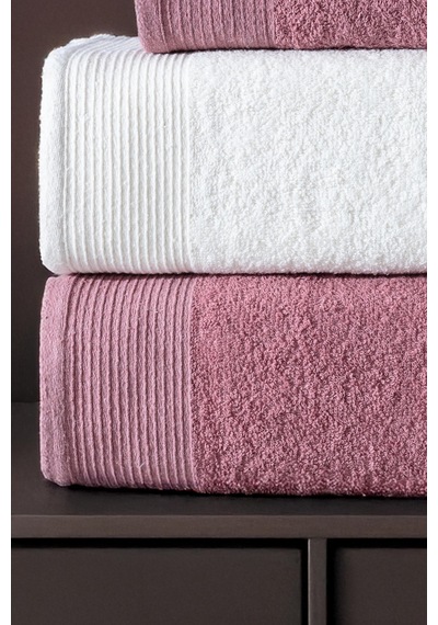 4'lü Hamam Takımı Banyo Havlu Seti 2 Adet 50x90 + 2 Adet 70x140 %100 Pamuk Yumuşak Havlu Gül Kurusu - Beyaz