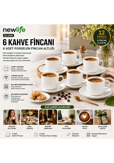 Newlife Clkn-1652 Porselen Kahve Fincanı 6 Takım