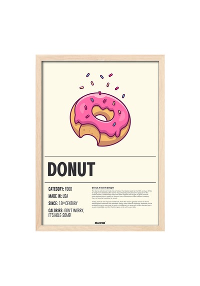 Donut Ahşap Çerçeveli Poster, Dekoratif Mutfak Duvar Tablosu