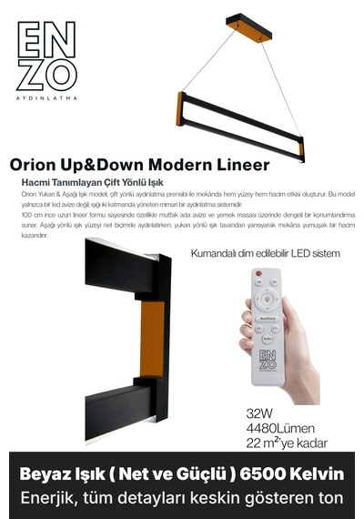 Orion Bronz Lineer Led Sarkıt Avize Kumandalı Dim Edilebilir Yukarı & Aşağı Işık Beyaz Işık