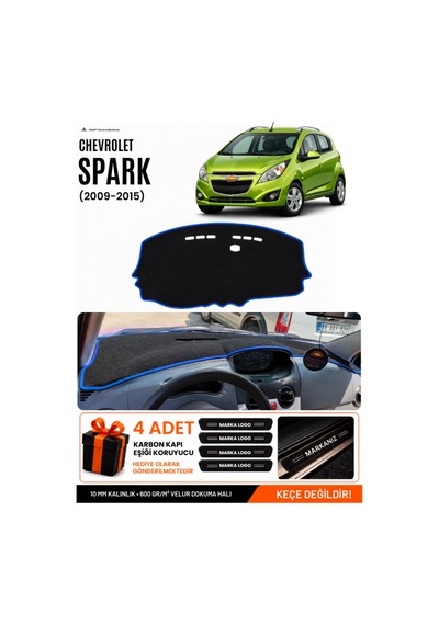 Chevrolet Spark 2009-2015 Uyumlu Torpido Örtüsü, Torpido Kılıfı - Siyah Mavi