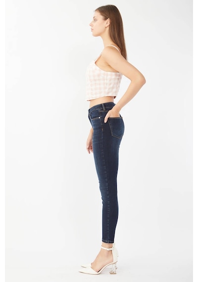 Kadın Skinny Fit Esnek Pantolon Koyu Lacivert 001
