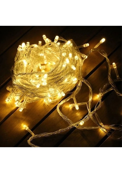 Yılbaşı Aydınlatması 100 Led Perde Hortum Sıcak Beyaz Işık - 10 Metre Dekoratif Şeffaf Kablolu Süs Pop