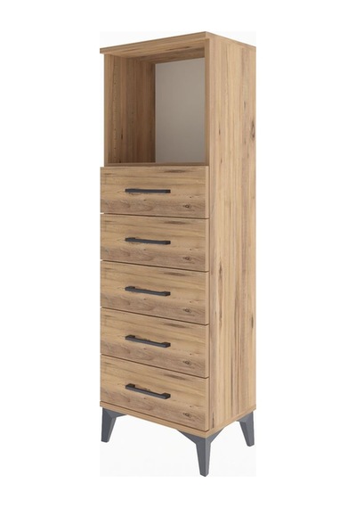 Arges Dolap Tek Raflı 5 Çekmeceli 44x30x134 Çam-çam Çam
