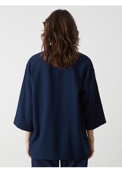 Lcwaıkıkı Classic Lacivert Oversize Armürlü Kadın Gömlek