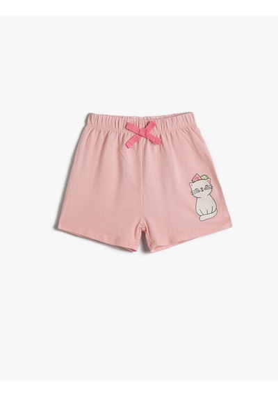 Koton Beli Lastikli Kedi Baskılı Şort Pamuklu Pembe 2smg40006ak Gül