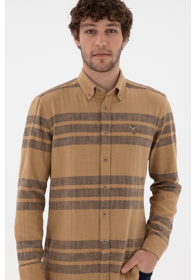 U.s. Polo Assn. Erkek Açık Haki Gömlek Desenli 50297491-vr183 Acık Hakı Açık Haki