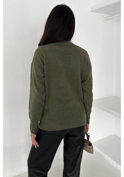 Noa & Noa Kadın V Yaka Triko Kazak Cozy Neutral Yeşil