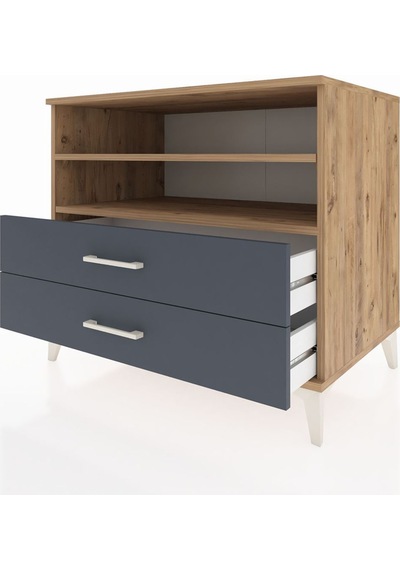 Kronos Şifonyer 2 Raflı 2 Çekmeceli 88x59x80 Çam-antrasit Atlas Çam