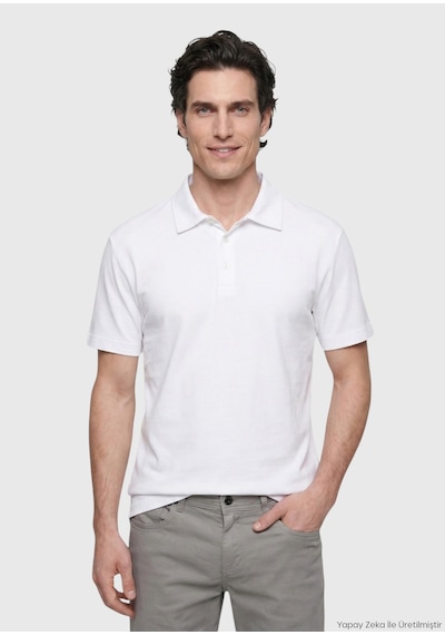 Ramsey Beyaz Düz Pamuk Karışımlı T-shirt