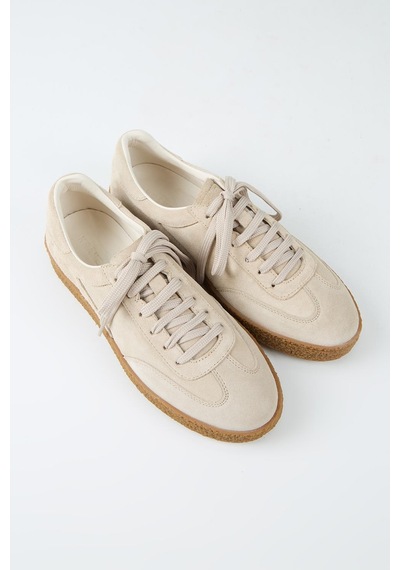 Krahe Palminteri Erkek Hakiki Deri Bağcıklı Bej Sneakers