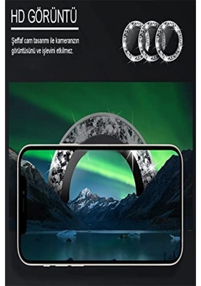 Taşlı Tasarım Temperli Cam Kamera Lens Koruyucu - Gümüş