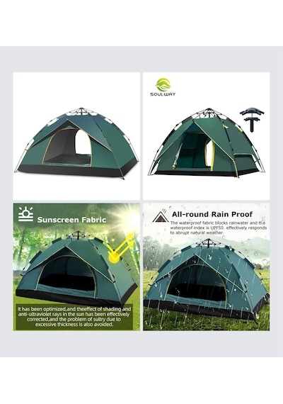 And Outdoor Çift Katman 4 Kişilik Otomatik Kamp Çadırı Koyu Yeşil