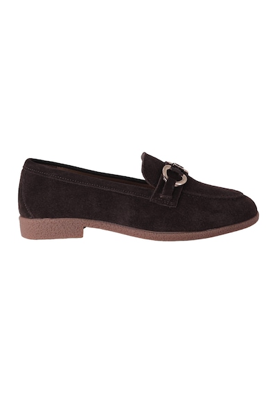 Hobby Ayakkabı Hobby Kadın Süet Metal Tokalı Loafer Babet Ayakkabı Kahverengi