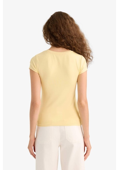 Defacto Slim Fit Dar Kesim Bisiklet Yaka Basic Düz Kısa Kollu Tişört F7768ax25auyl252 Sari