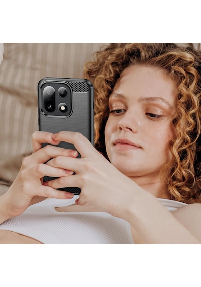 Caseonn Oneplus 15 Kılıf Karbon Fiber Desenli Koruyucu Arka Kapak Siyah