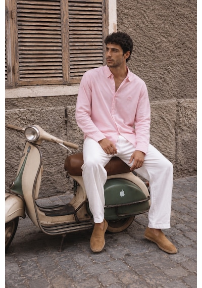 Respire Erkek Minimal Baskılı Oversize Dokulu Gömlek Pembe