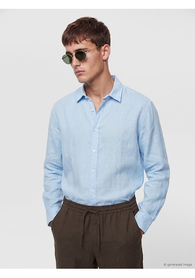 Lcw Vision Mavi Regular Fit %100 Keten Erkek Gömlek
