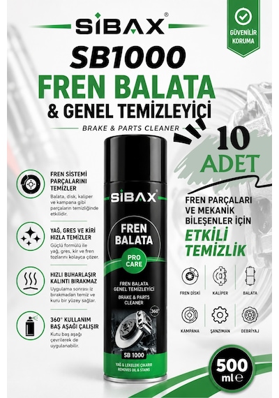 Sibax SB1000 Fren Balata ve Genel Temizleyici Sprey 500 ml (10 ADET)