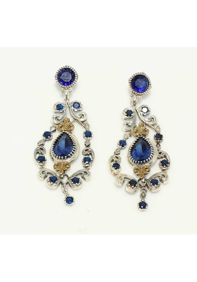 925 Ayar Gümüş ve Bronz Karışımı Mavi Safir Taşlı Otantik Küpe