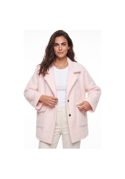 Onloox Kadın Pembe Pembe Pamuklu Karışımlı Peluş Dokulu Oversize Çift Cepli Düğmeli Ceket Mont