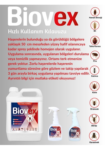 Biovex Premium Ul Haşere Hamam , Tahta Kurusu, Karınca, Kene, Karasinek, Akrep, Bit, Pire, Örümcek 5 Litre